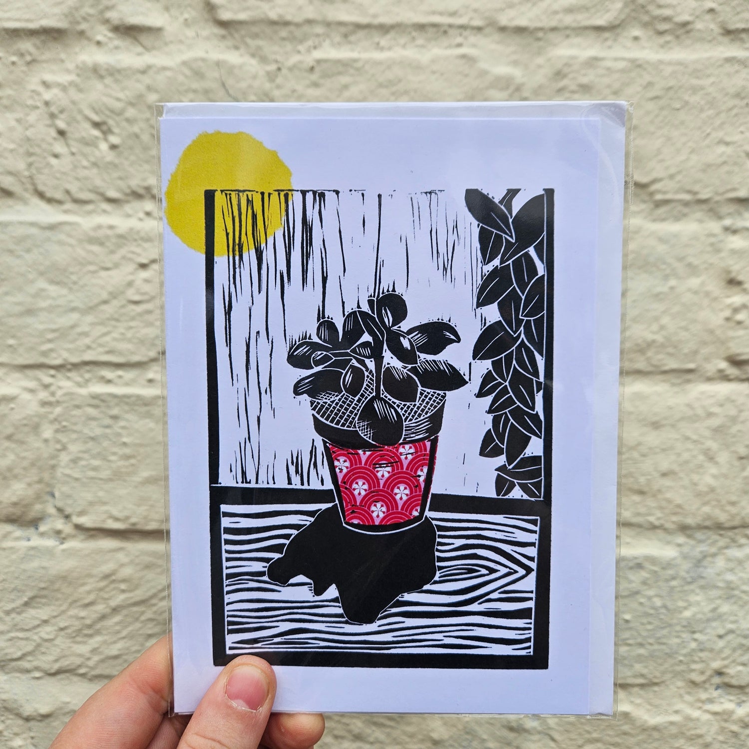 House plant linocut greeting cards by EJ Sparkles