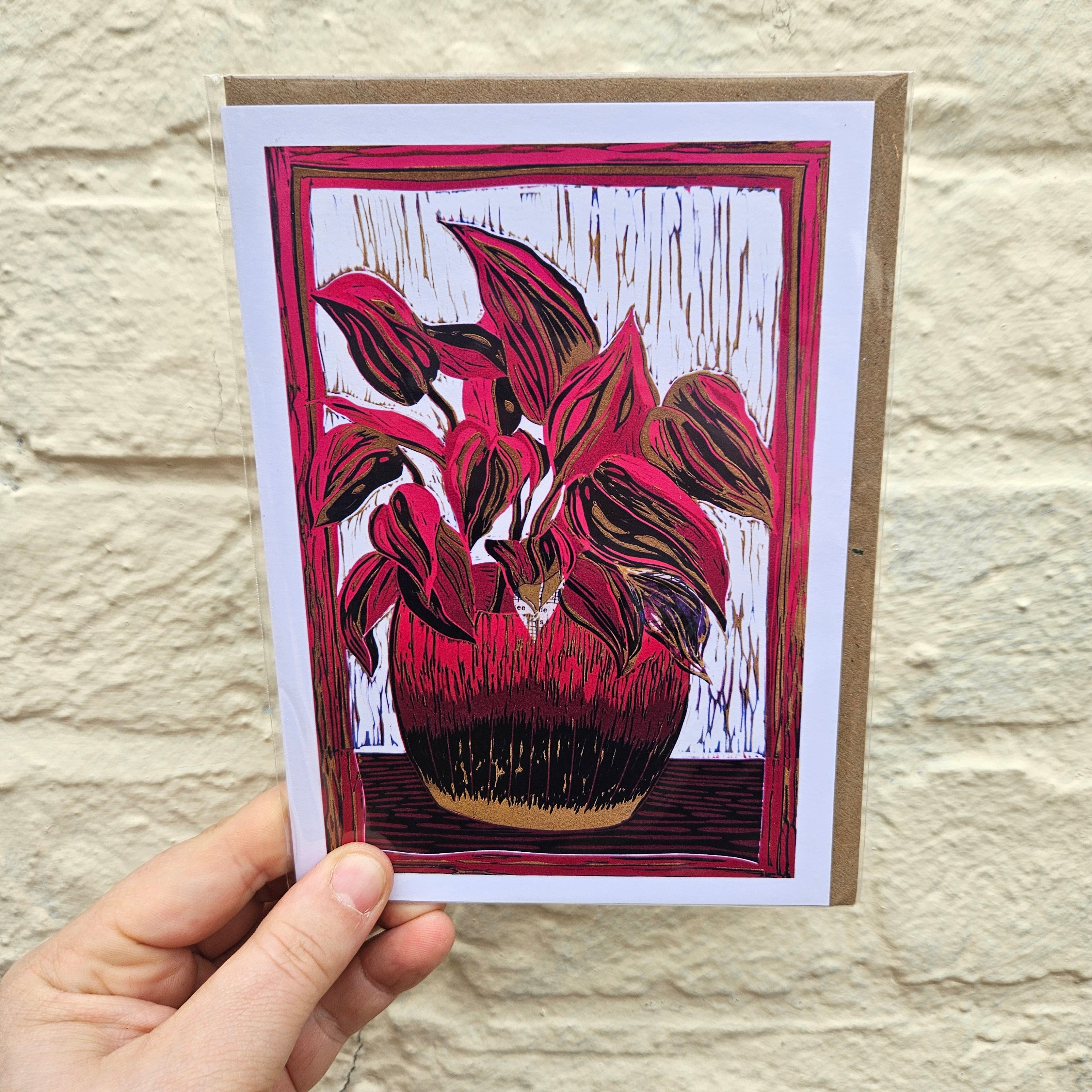 House plant linocut greeting cards by EJ Sparkles