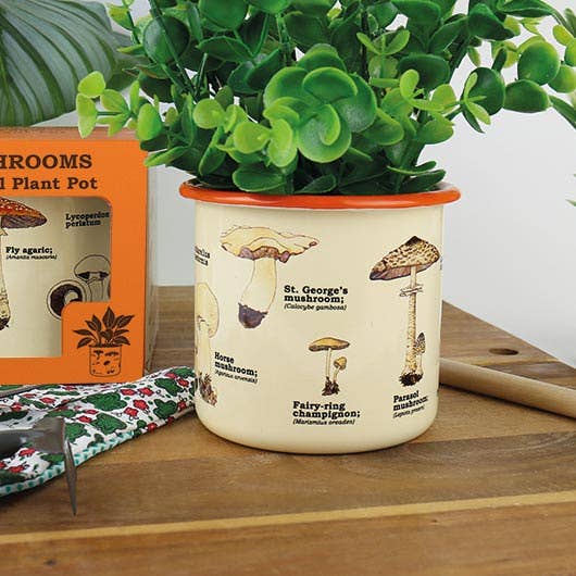 Mushrooms Enamel Plant Pot