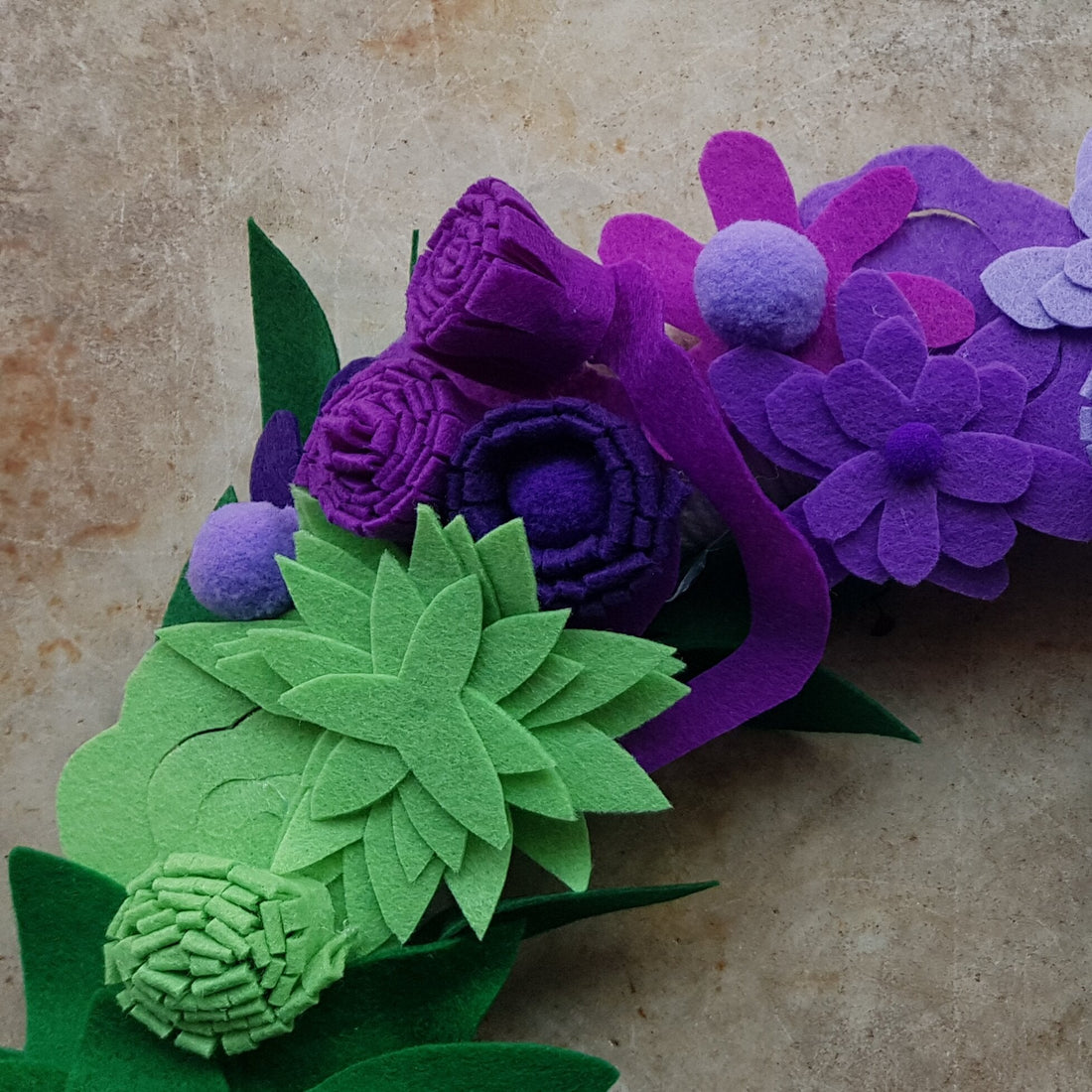 SALE Felt flower and succulent handmade wreath