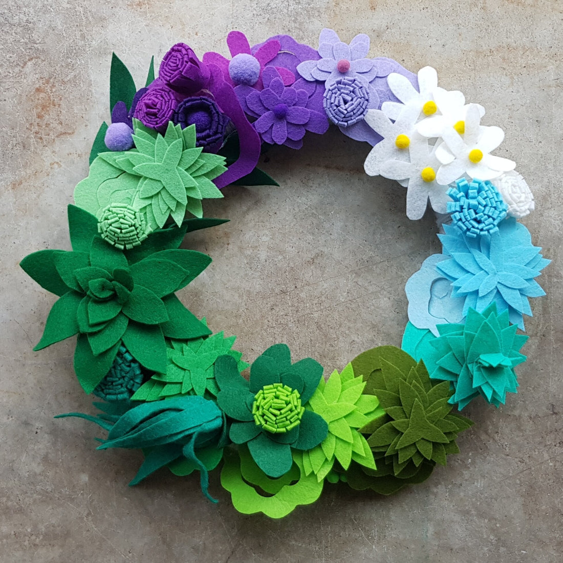 SALE Felt flower and succulent handmade wreath