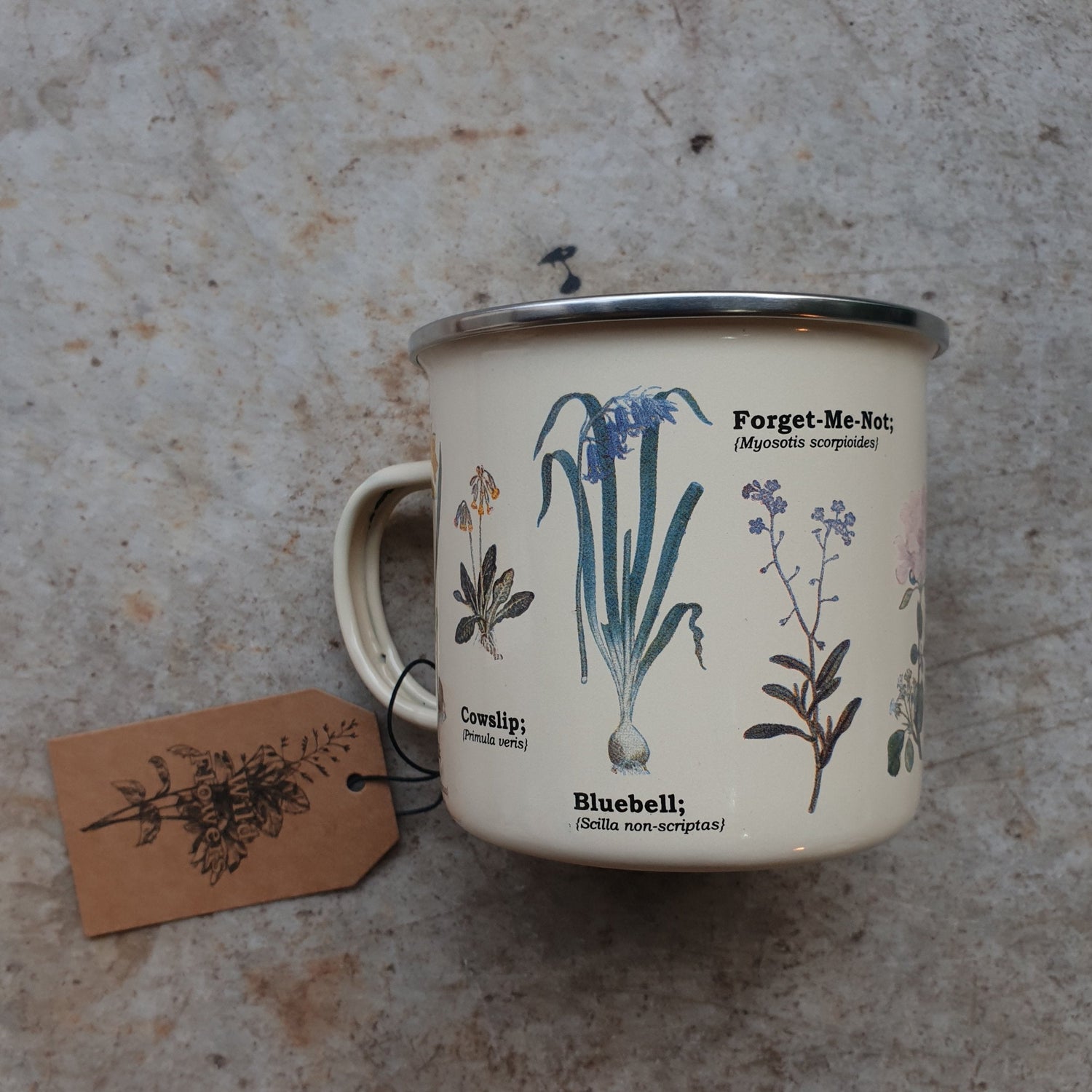 Enamel mugs with botanical illustrations (4 designs available)