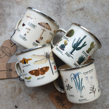 Enamel mugs with botanical illustrations (4 designs available)