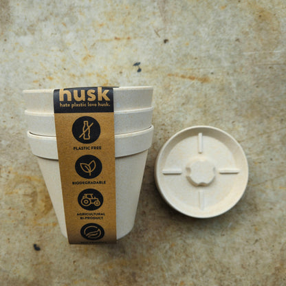 HUSK 10cm pots with drip tray (Pack of 3) -4 colours available
