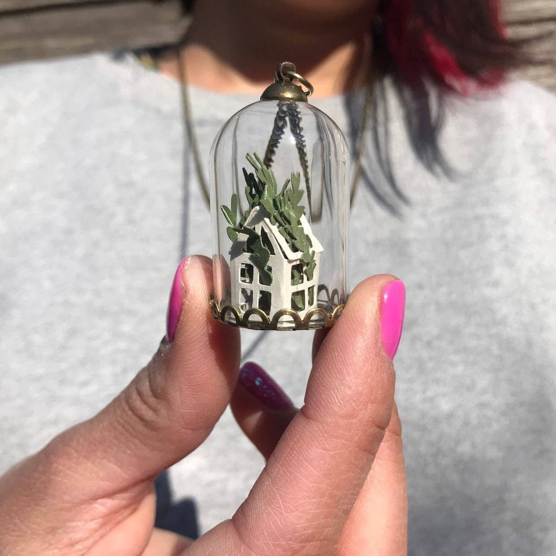 Paper Greenhouse Glass Bell Necklace by My Papercut Forest